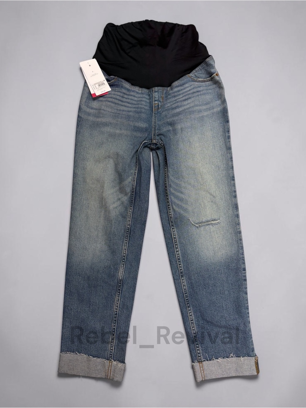 Ingrid & Isabel Maternity Jeans Size 6 Blue Denim Cuffed Stretch Skinny Crop NWT